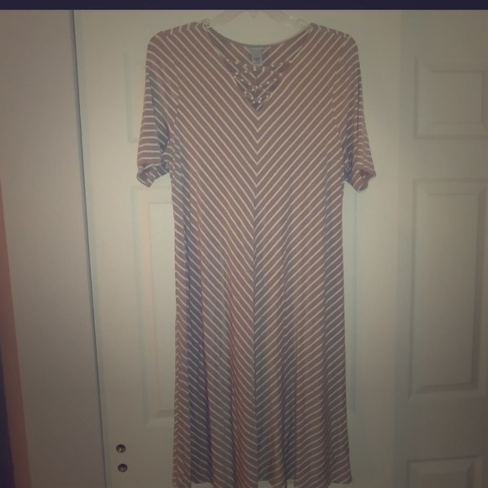 Catherines tan and white striped dress 4X NWOT
